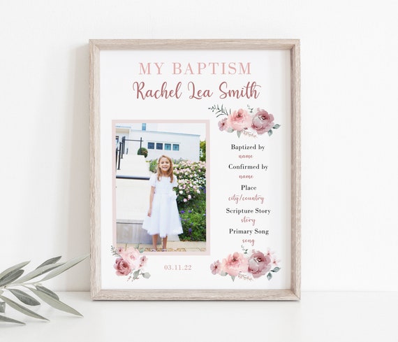 Baptism Gift Girl, LDS Baptism Gift, LDS Printable Art, Baptism Editable Print, Baptism Milestone Sign, Baptism Decorations, Baptism Decor