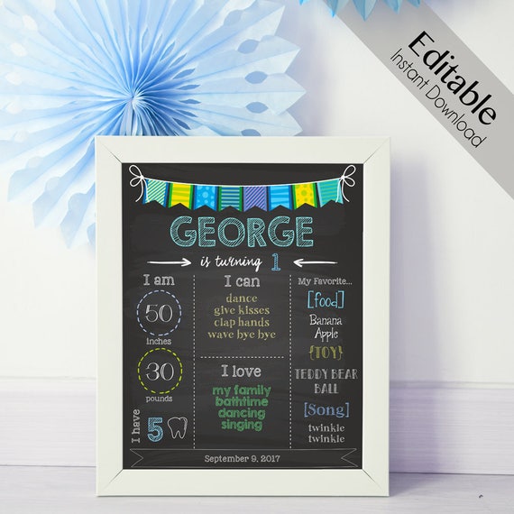 Birthday Chalkboard Print, Editable Text, DIY, Art Print, Chalkboard Sign, Boy Party, INSTANT DOWNLOAD Chalkboard Birthday Party Poster