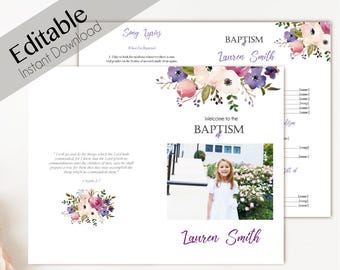 Baptism Program Editable PDF Printable Digital Handout Girl | Etsy