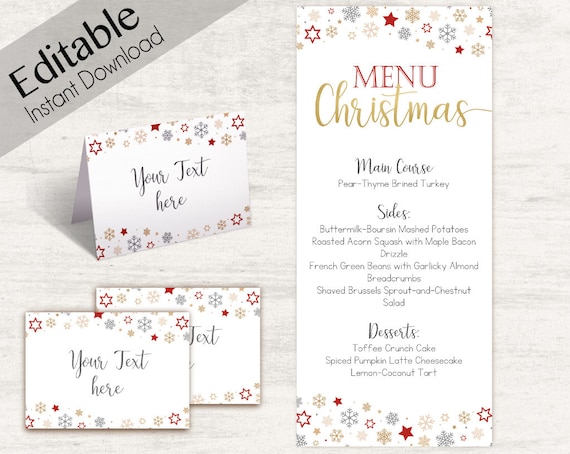 Menu Christmas template, Editable Menu, Editable Tent Card, Place Card, Buffet Card Template, Christmas Template, Christmas Decoration Gold