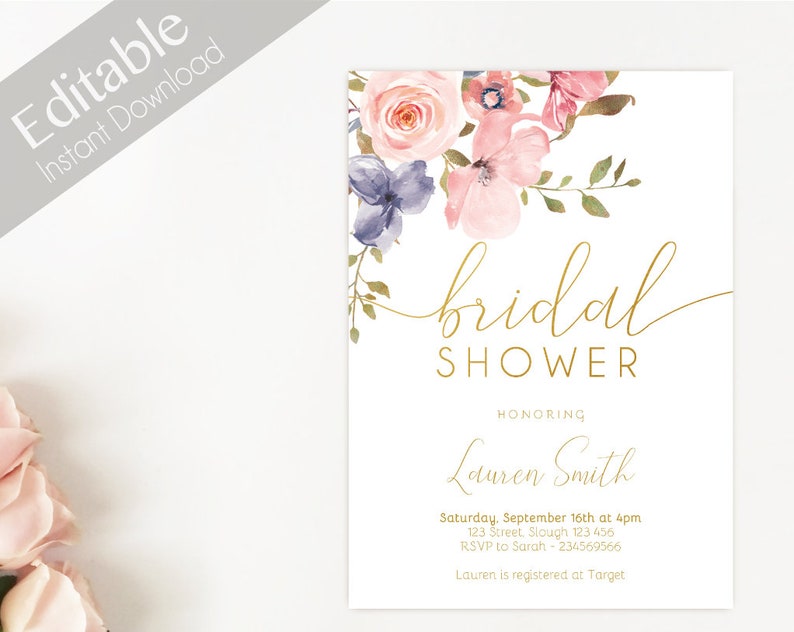 Bridal Shower Invitation Editable PDF Bridal Shower image 1