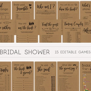 Bridal Shower Games, Bridal Shower Games Printable, Bridal Shower Games Bundle, Bridal Games Rustic, Editable Games, Wedding Shower Games