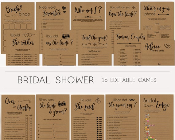 Bridal Shower Games, Bridal Shower Games Printable, Bridal Shower Games Bundle, Bridal Games Rustic, Editable Games, Wedding Shower Games