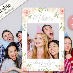 Prop de foto de fiesta de gallina, marco de utilería de fotos, marco de utilería de gallinas, marco de utilería de fotomatón, decoración de despedida de soltera, despedida de soltera, romántico, blanco, rubor, rosa, floral