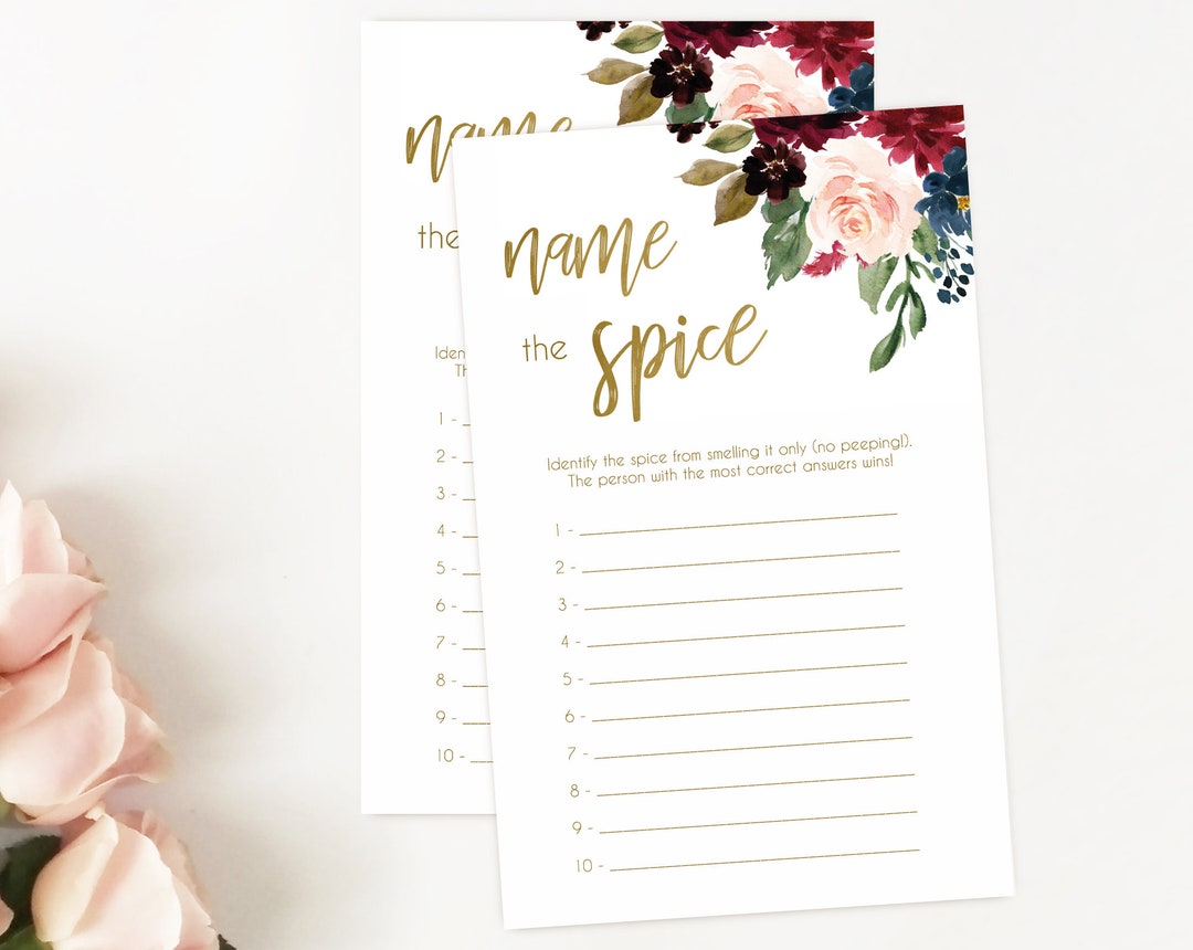 Name the Spice Game, Spice Guessing Game, Editable PDF, Bridal Shower