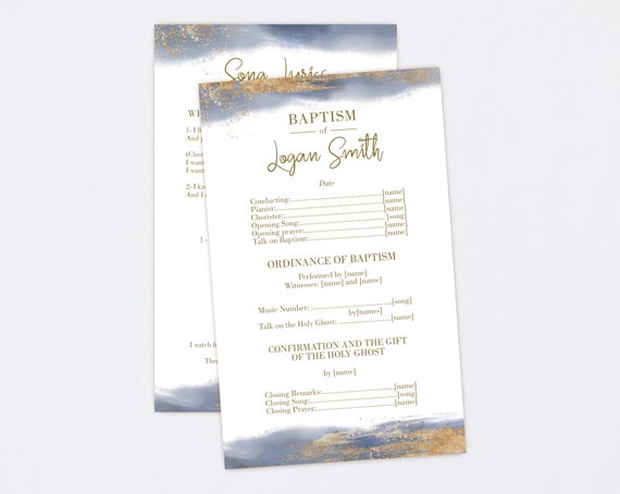 LDS Baptism Program, Boy Baptism Program, Gold Blue Program, Editable LDS Baptism Program Template, Corjl,