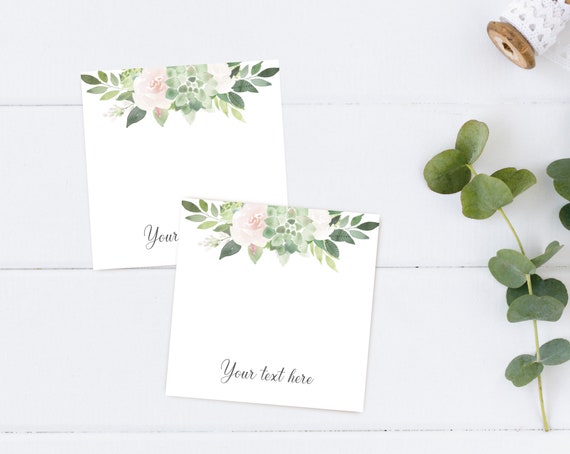 Editable Hair Tie Cards, Favor Tag Bridal Shower Template, Instant Download, Succulent Greenery Dusty Rose Flowers, Corjl