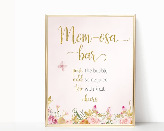 Momosa Bar Sign Baby Shower Template, Baby Shower Printable, Instant Download,  Baby Shower Sign, Baby shower Butterfly flowers floral