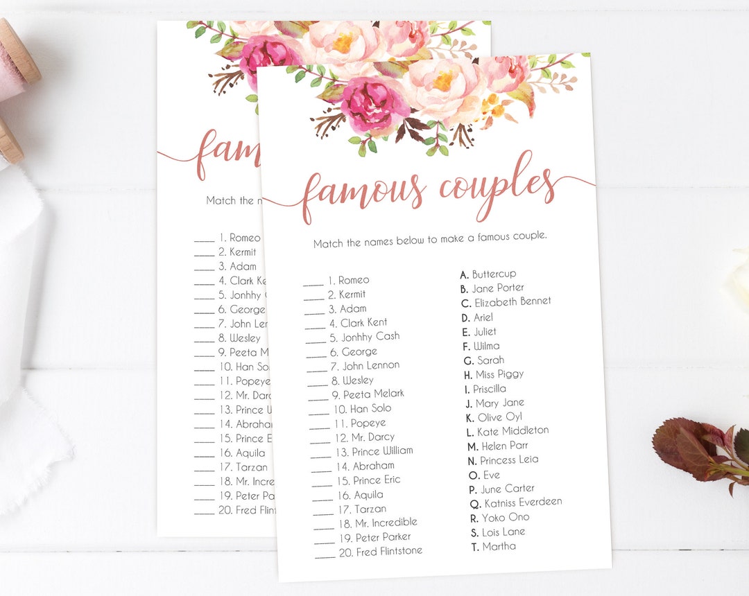 Bridal Shower Game Famous Couples Game Editable PDF Bridal Etsy