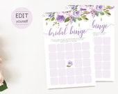 Bridal Bingo Game, Editable PDF, Bridal Shower Lilac Purple Floral, Watercolor Flowers, Wedding shower game, Bachelorette party game
