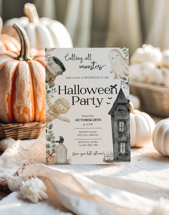Calling All Monsters Invitation, Digital Halloween Party Invitation, Halloween Party Invitation, Kids Halloween Costume Party, Corjl, HP26