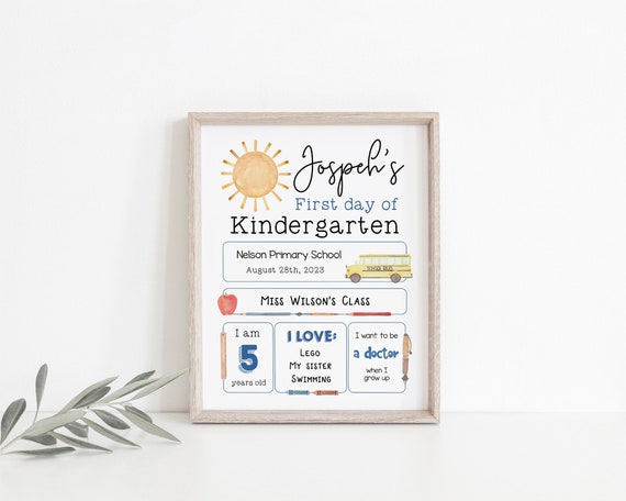 Editable Back to School Sign, First/Last Day of School Sign, Printable First and Last Day of School Sign Template with Child Details, Corjl
