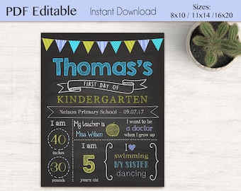 First Day of School Chalkboard Print, Editable Text, DIY, Art Print, Chalkboard Sign, Kindergarten, Grade School, INSTANT DOWNLOAD