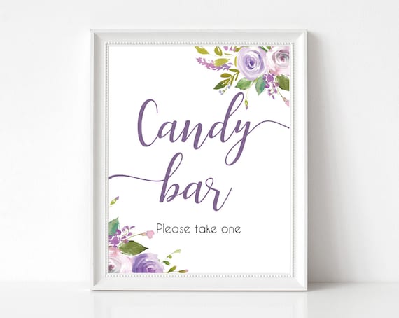 Candy Bar Sign, Candy Bar Wedding Sign, Candy Bar Please take one Sign Template, Lilac flowers, Candy Bar Party Sign