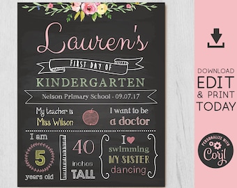 Back to School Sign 2025, First/Last Day of School Sign Editable, First day of school chalkboard, Chalkboard Sign, INSTANT DOWNLOAD, Corjl