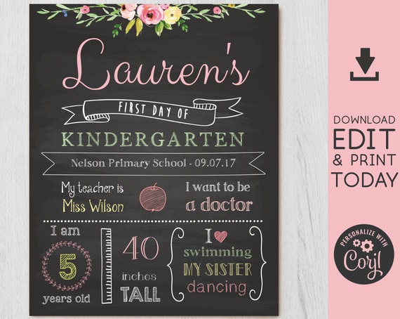 Back to School Sign, First/Last Day of School Sign Editable, First day of school chalkboard, Chalkboard Sign, INSTANT DOWNLOAD, Corjl