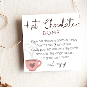 Hot Chocolate Bomb Tag, Editable Hot Chocolate Bomb Tag, Printable Hot Cocoa Bomb Tag, Christmas Gift, Party Favor, Corjl, HC01