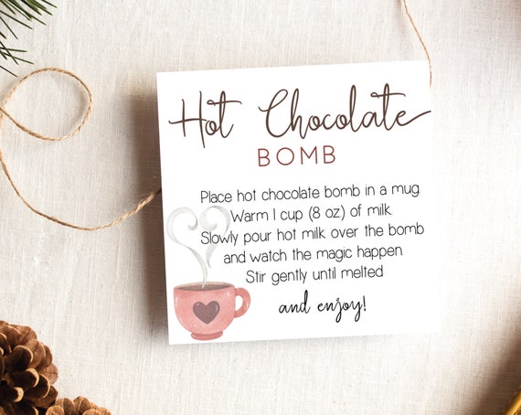 Hot Chocolate Bomb Tag, Editable Hot Chocolate Bomb Tag, Printable Hot Cocoa Bomb Tag, Christmas Gift, Party Favor, Corjl, HC01