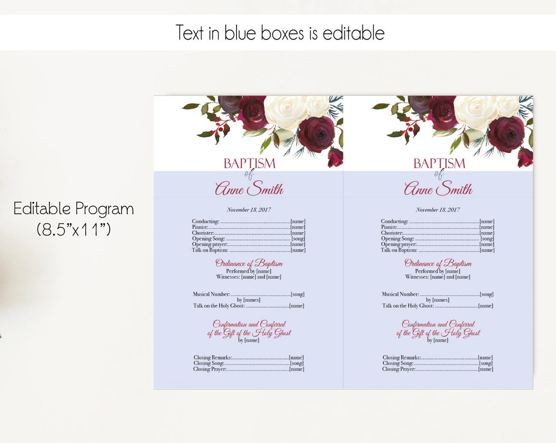 Baptism Program, Editable PDF, Printable Digital Handout Girl Baptism ...