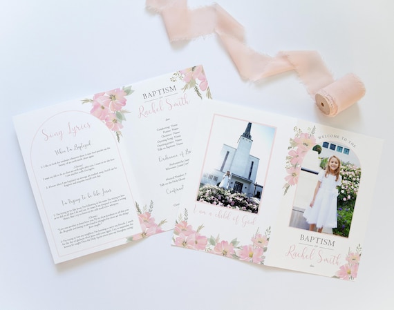 LDS Baptism Program Template, Pink Floral Girl Design (Corjl)