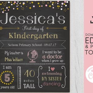 Back to School Sign, First/Last Day of School Sign Editable, First day of school chalkboard, Chalkboard Sign, INSTANT DOWNLOAD, Star, Corjl image 1