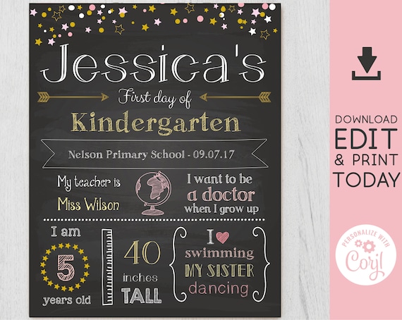 Back to School Sign, First/Last Day of School Sign Editable, First day of school chalkboard, Chalkboard Sign, INSTANT DOWNLOAD, Star, Corjl