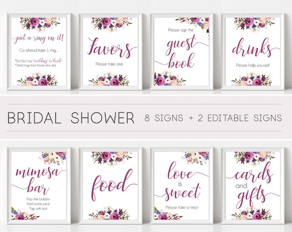 Bridal Shower Sign Set, Bridal Shower Sign Package Set Bundle , Printable Bridal Sign, Bridal Tea Games, Lavender Floral Sign, Editable Sign