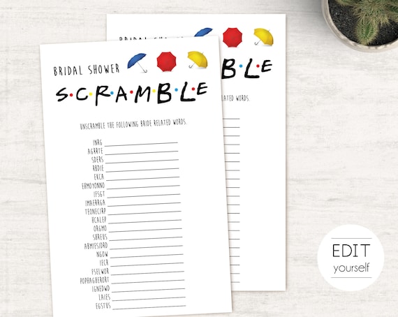 Friends Tv Show Bridal Shower Game, Editable Game, Bachelorette game, Friends Theme, Bridal shower Scramble, Editable Scramble Game