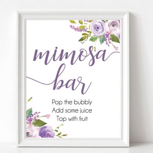 Mimosa Bar sign, Lilac Purple flowers, Bubbly Bar Sign, Wedding Bar Sign, Printable Sign, Wedding Sign, Engagement Party Mimosa
