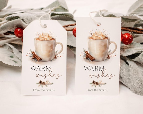 Warm Wishes Christmas Tag, Editable Christmas Gift Tag, Holiday Gift Tag Template, Personalized Christmas Tags, Hot Cocoa Tag, Corjl