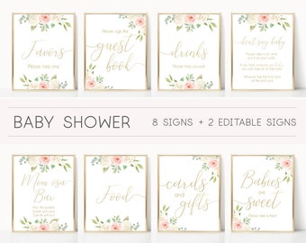 Baby Shower Sign, Baby Shower Sign Bundle, pink and gold, Editable Sign, Baby shower Decor, Romantic Blush Pink Floral