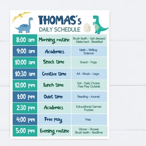 Editable Home School Daily Planner, Editable Daily Routine Schedule, Dinosaur Routine Schedule Chart, Boy Daily Homeschool Planner, Corjl