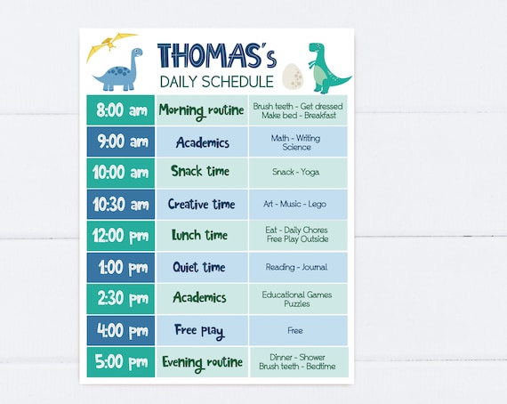 Editable Home School Daily Planner, Editable Daily Routine Schedule, Dinosaur Routine Schedule Chart, Boy Daily Homeschool Planner, Corjl