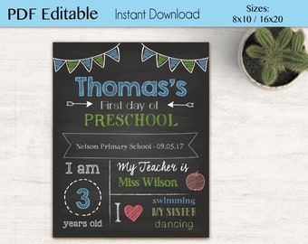 First/Last Day of School Chalkboard Print, Editable Text, DIY, Art Print, Chalkboard Sign, Kindergarten, Grade School, INSTANT DOWNLOAD