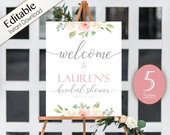 Sjabloon bloemen vrijgezellenfeest welkomstbord (bewerkbaar, digitale download)