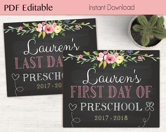 First Day of School / Last Day of School, Chalkboard Print, Editable PDF, flower, Art Print, Chalkboard Sign, Kindergarten, Grade, DIY Chalk