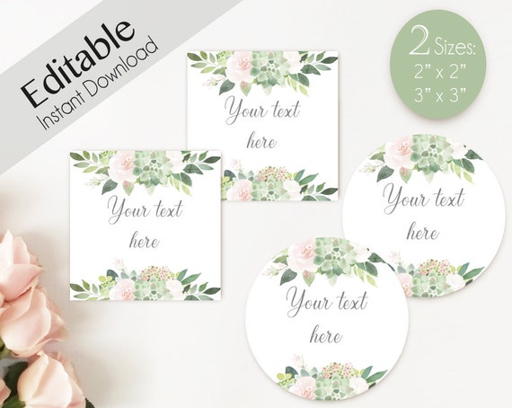 EDITABLE Label / Tag, Mimosa Bar Juice Tags, Bar Drink Tags, Editable Labels Bridal Shower Decoration, Succulent Greenery Dusty Rose Flowers