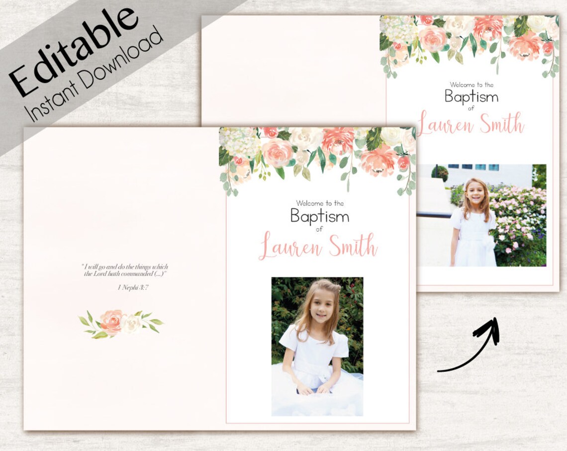 Baptism Program Editable PDF Printable Digital Handout Girl | Etsy