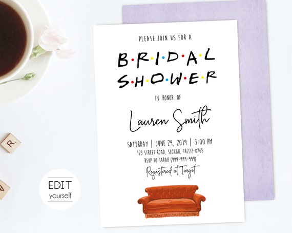 FRIENDS TV Show Bridal Shower Invitation, Editable Bridal Shower Invitation, Printable Bridal Shower Invitation, Corjl