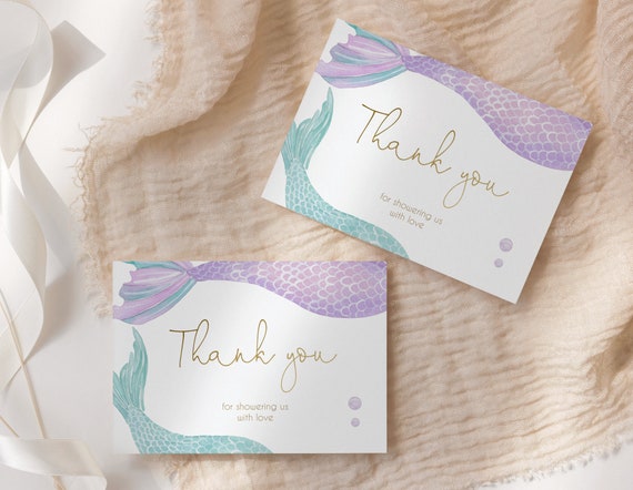 Editable Mermaid Thank you card, Baby Shower Template, Baby shower Thank you card, Baby Shower Girl, Mermaid Tail, Instant Download, Corjl