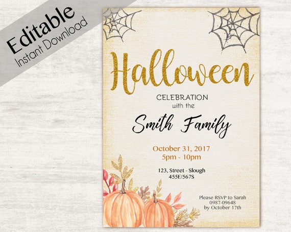 INSTANT DOWNLOAD, Editable Halloween Invitation, Halloween invitation, Halloween Party Invitation, DIY Halloween Invitation Digital