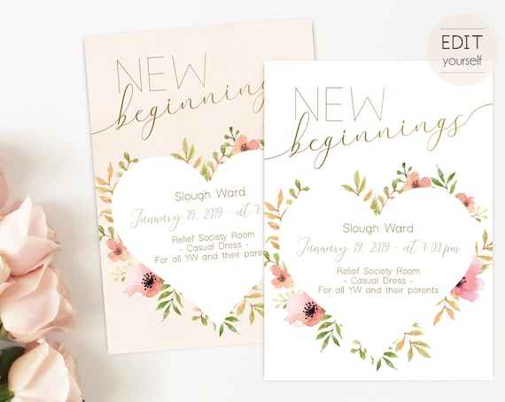 Editable New Beginnings Invitation, Young Women LDS Invitation, Instant Download, Young Women Invitation, New Beginnings printable