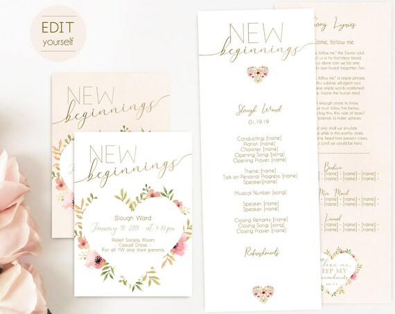 New Beginnings Invitation, New Beginnings Program, Editable program, New Beginnings Invite and Program, Young Women LDS