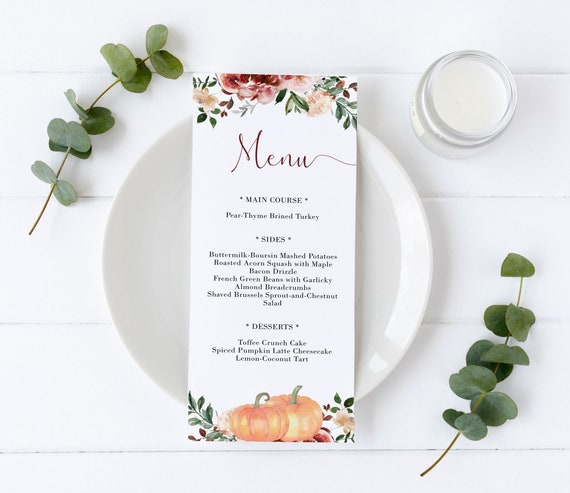 Menu Thanksgiving template, Editable Menu, Thanksgiving Template, Thanksgiving Decoration Print, Holiday Menu,Printable Menu, Corjl