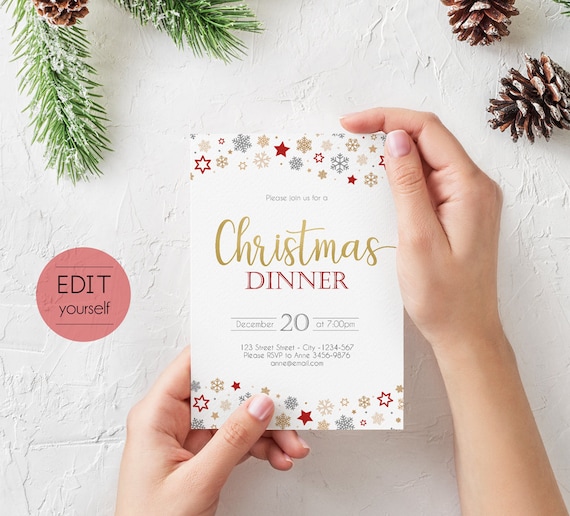 Christmas Invitation template, Editable PDF, Christmas Party template, Editable Christmas Invitation, Holiday Party Invitations, Gold