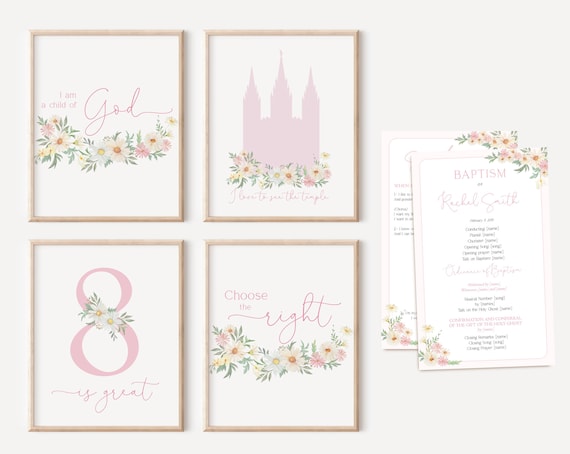 Editable LDS Baptism Program, Poster Baptism, Choose the Right, I love to see the temple, Daisy Flowers Baptism, Instant Download, Corjl