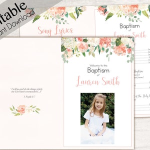 Baptism Program, Editable PDF, Printable Digital Handout Girl Baptism ...