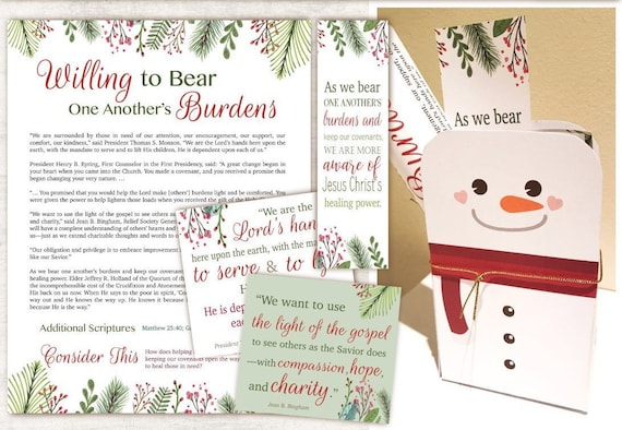 Ministering Kit, Relief Society, Instant Download, December Ministering, snowman box template, Relief Society