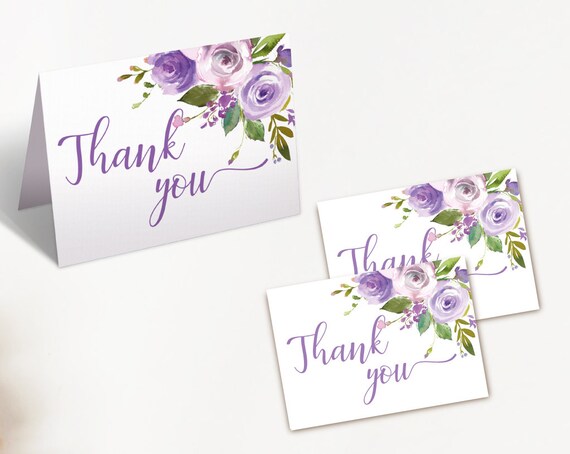 Thank you Card Bridal Shower, Bridal Shower Printable, Romantic Lilac Floral, Thank You Card Bride Tea, Thank you Card folded