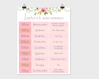 Editable Home School Daily Planner, Editable Daily Routine Schedule, Flowers Routine Schedule Chart, Daily Homeschool Planner, Corjl